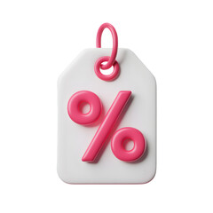 White Sale Tag With A Pink Percentage Sign Rendering On Isolated Background