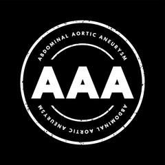 AAA Abdominal Aortic Aneurysm - localized enlargement of the abdominal aorta, acronym text stamp concept background