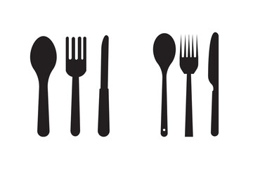 Spoon, knife, fork icon set, Dining silverware Silhouette, cutlery, Vector illustration.