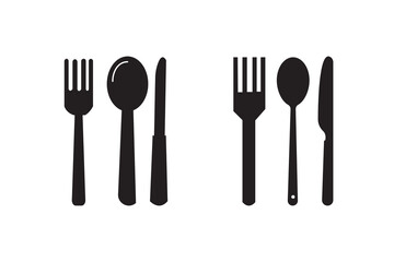 Spoon, knife, fork icon set, Dining silverware Silhouette, cutlery, Vector illustration.