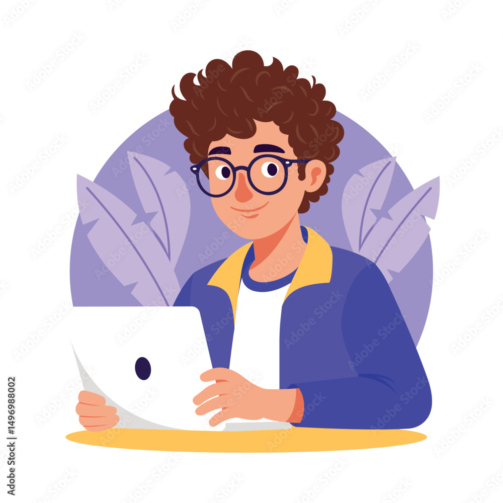 Poster developer using laptop vector illustration. eps 10 file