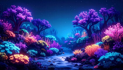 Surreal Bioluminescent Coral Reef Midnight Garden of Glowing Colors