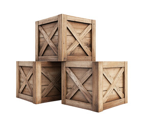 Wooden crates stacked isolated on transparent background