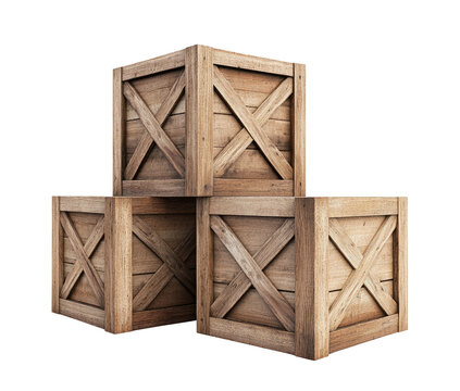 Wooden crates stacked isolated on transparent background