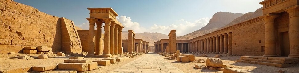Ancient Egyptian ruins of Thebes, majestic columns and weathered stone, remnants of a powerful civilization Explore the grandeur of a lost world , past, temple complex, culture