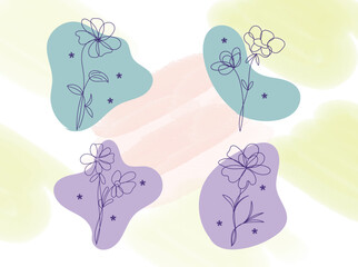 Elegant Line Art Floral Designs on Abstract Watercolor Background