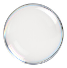 A transparent soap bubble reflecting light with a subtle rainbow effect on transparent background.