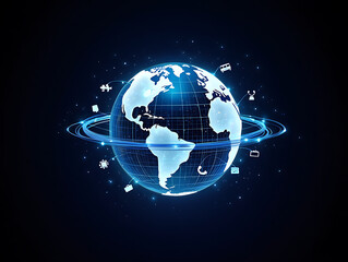 Fototapeta premium Global digital network connecting world with glowing data ring