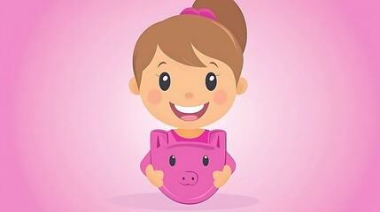 Girl Holding Piggy Bank Savings.