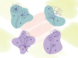 Abstract Line Art Floral Designs on Pastel Background