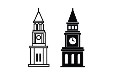 Naklejka premium Outline Clock Tower Vector Drawing