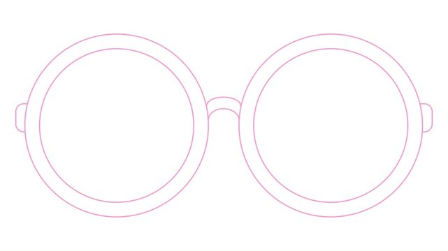 Animated pink linear symbol of glasses is drawn. Linear icon of eyeglasses. Looped video. Concept of ophthalmologist. Vector illustration on white background.