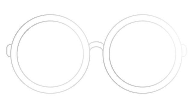 Animated silver linear symbol of glasses is drawn. Linear gray icon of eyeglasses. Looped video. Concept of ophthalmologist. Vector illustration on white background.