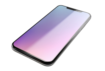 A high tech smart mobile phone featuring edge to edge display and minimal bezels isolated on a white or transparent background.