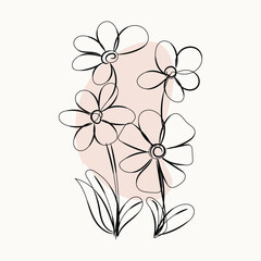 Elegant Minimalist Line Art Flower Drawing with Blush Pink Background