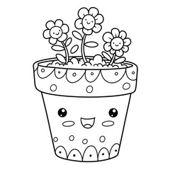 Flower Pot coloring page, coloring book for kids, flower pot isolated vector, flower pot drawing coloring book for children