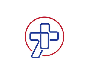 circle seven cross line art health logo icon symbol design template illustration