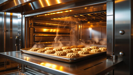 Cookies baking in a warm oven ready to be served, a perfect treat for any occasion.