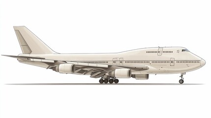 Obraz premium Boeing 747-8 Airplane Illustration: A Detailed Side Profile View of a Large Passenger Aircraft