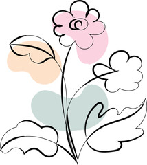 Abstract Line Art Flower with Pastel Shapes Botanical Illustration