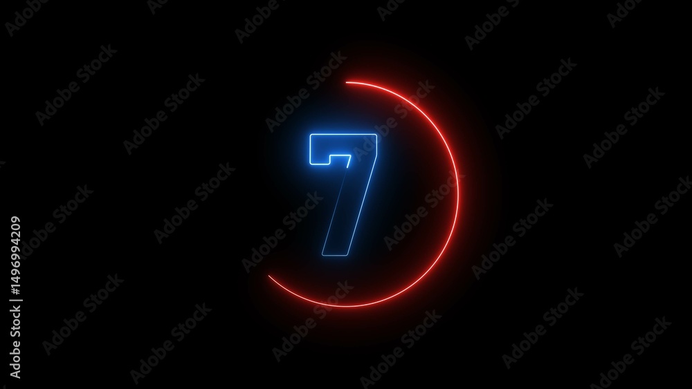 Aufkleber neon countdown number 7 background. one number text background illustration.