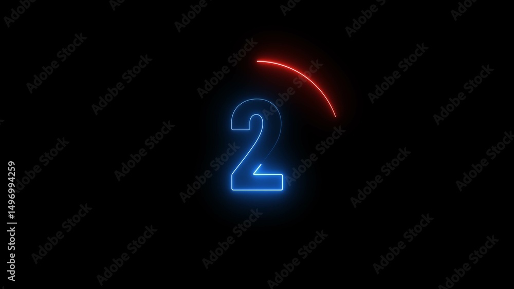 Aufkleber neon countdown number 2. two number icon text background illustration.