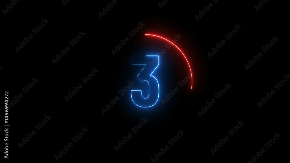 Poster neon countdown number 3. three number icon background illustration.