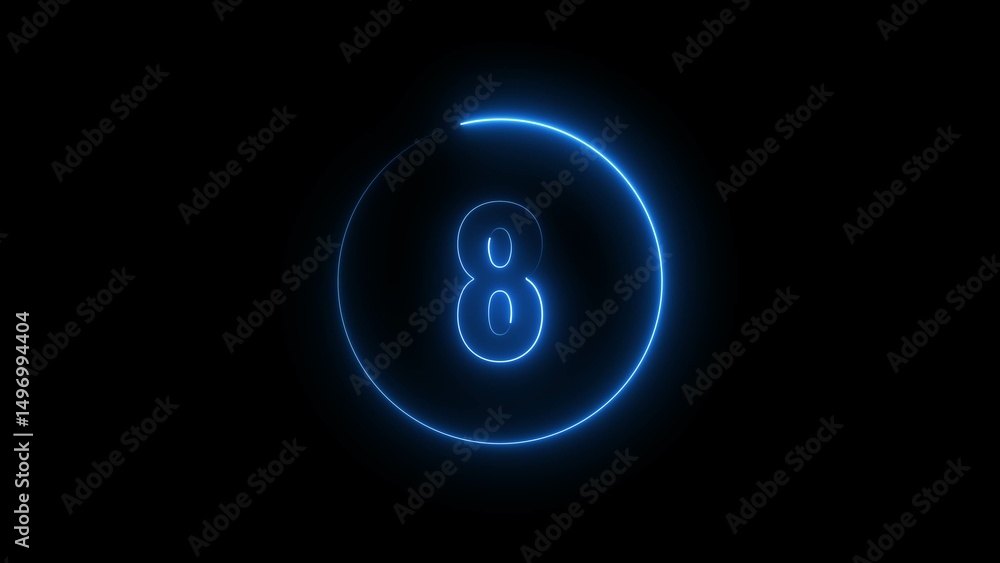 Poster neon countdown number 8. eight number text icon background illustration.