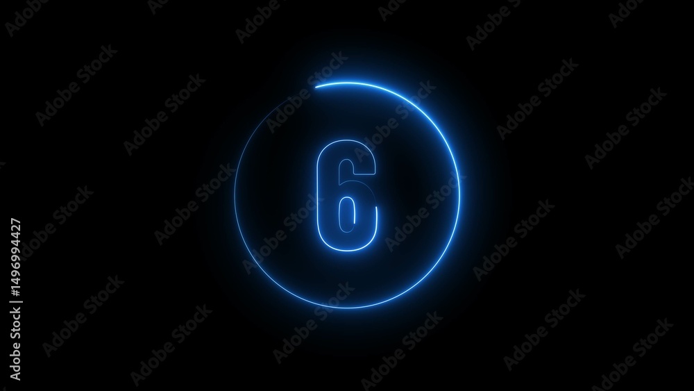 Poster neon countdown number 6. six number text icon background illustration.