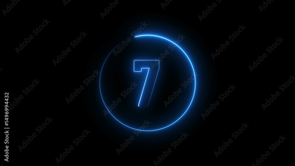 Aufkleber neon countdown number 7 background. one number text background illustration.