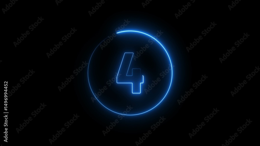 Aufkleber neon countdown number 4. four number text sign background illustration.
