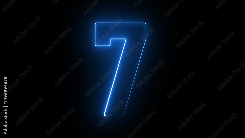 Poster neon countdown number 7 background. seven number text background illustration.