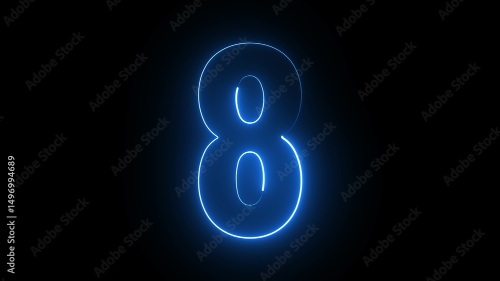 Poster neon countdown number 8. eight number text icon background illustration.