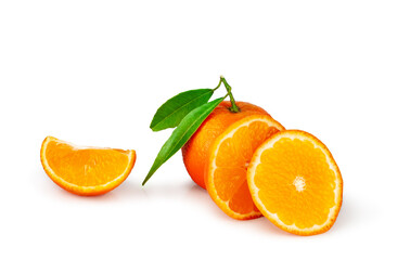 Tangerine fruit and slices isolated on a white background, contour.