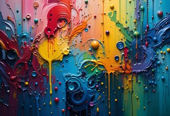 Colorful Abstract Texture with Thick Rainbow Paint Strokes