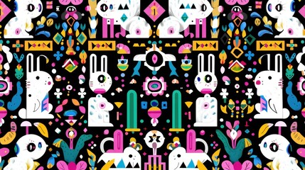 Fototapeta premium Abstrakte Hasenmuster, psychedelisches Design, folkloristische Elemente