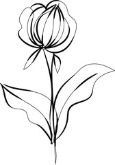 Simple Line Drawing of a Single Flower with Leaves