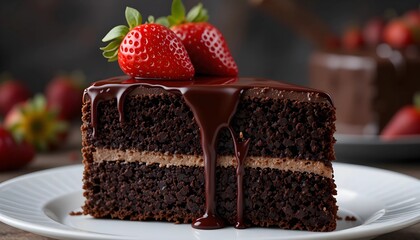Decadent Chocolate Cake With Fresh Strawberries