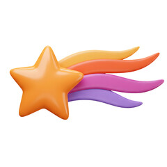 Obraz premium Colorful 3d render of a shooting star with a radiant orange star and streamers