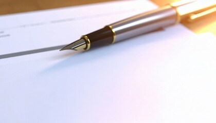 Fototapeta premium Impact tariff concept. Close-up of a silver pen resting on a blank sheet of paper.