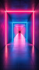 Neon Tunnel: A Futuristic Vision of Pink and Blue Glowing Lights