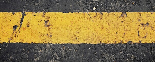 Close-up view of a faded yellow line on asphalt
