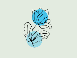 Abstract Blue Flower Line Art Minimalist Botanical Illustration