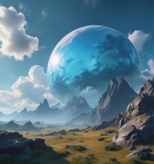 Deep cerulean dome, gossamer clouds softly connecting realms,  vibrant,  background,  light