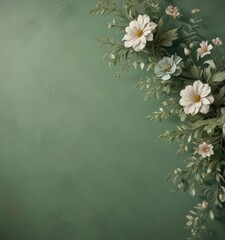 Muted green background with distressed floral overlay ,  leaf,  distressed,  retro