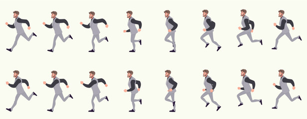 businessman running animation, run cycle animation sprite sheet, frame by frame run animation