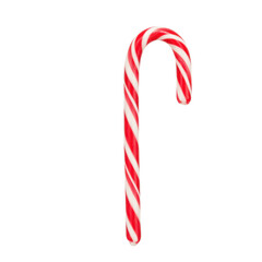 Classic red and white candy cane isolated on transparent background