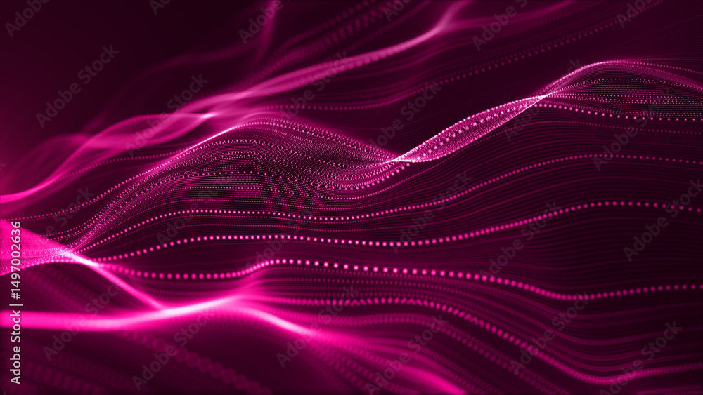 Poster flowing abstract pink wave with digital lines, perfect for tech, digital, or futuristic-themed backg