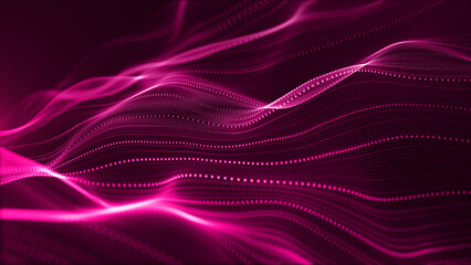 Flowing abstract pink wave with digital lines, perfect for tech, digital, or futuristic-themed backgrounds and visuals. Luxury abstract background 3D Rendering