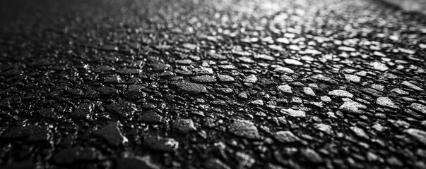 Wet pavement shines after rain, monochrome